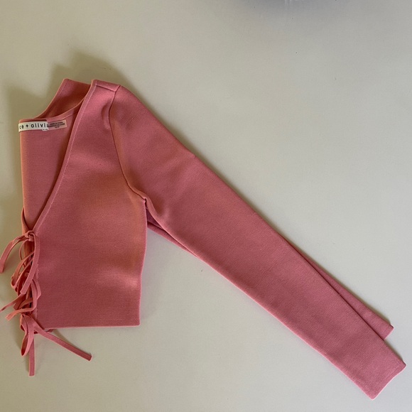 Alice + Olivia Tie Front Pink Crop Top - Picture 6 of 8